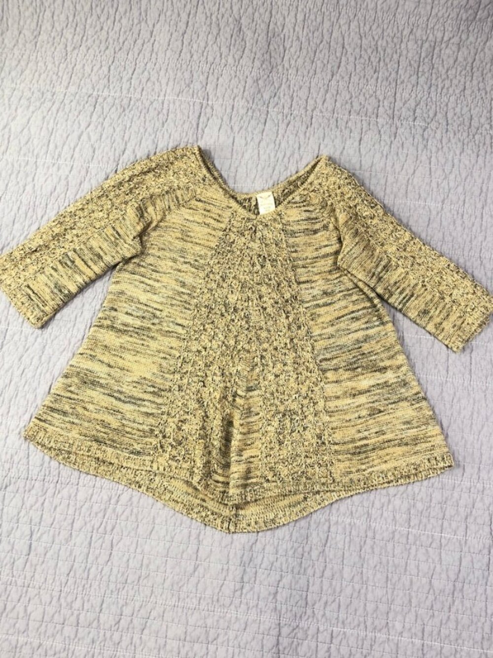 Faded Glory Sweater Women Small 2- 4 Brown Heathered 3/4 Sleeve A Line V Neck